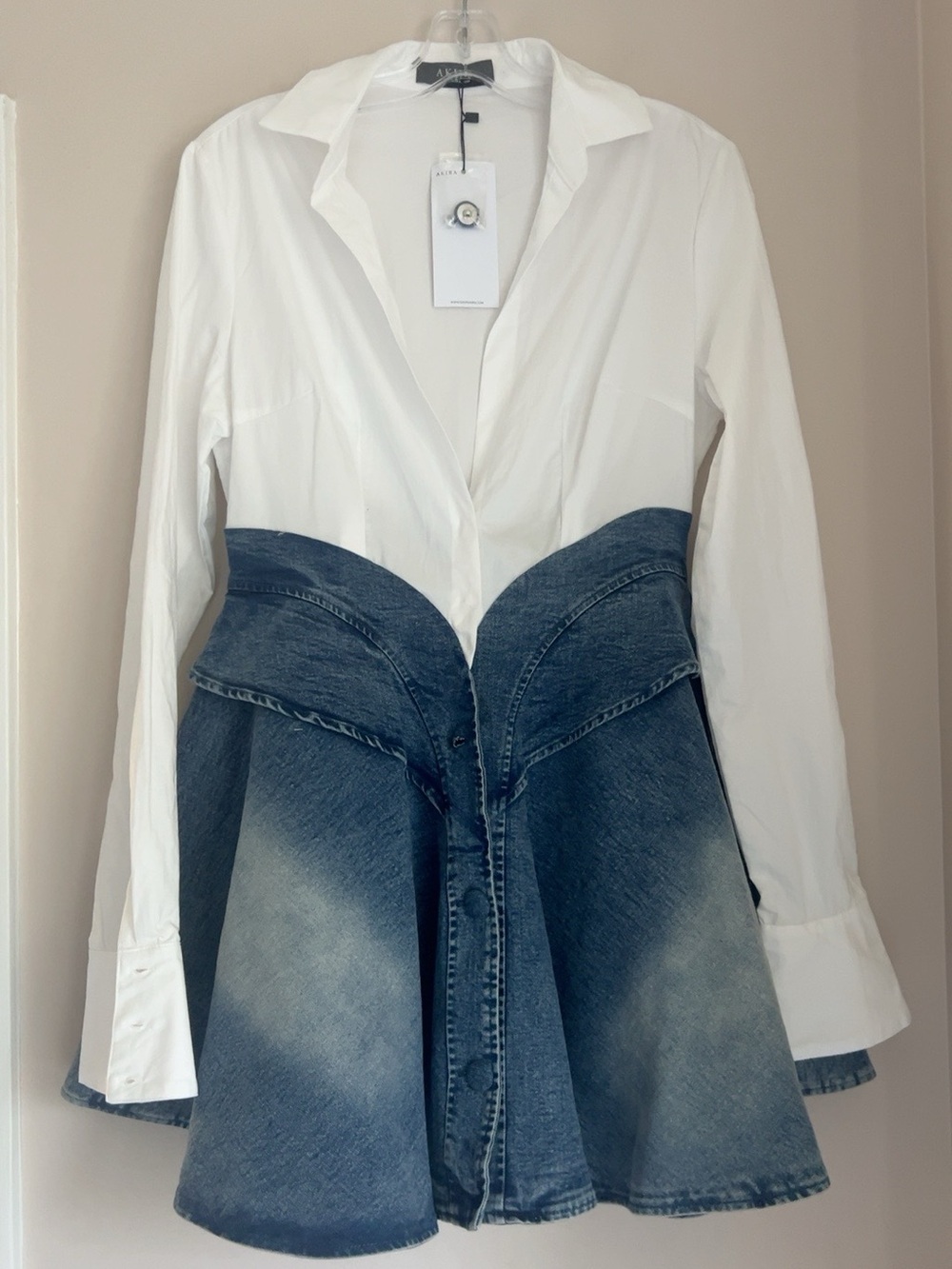 NWT AKIRA Dont Need Nobody Denim Mini Dress White Blue Size M - Picture 2 of 8